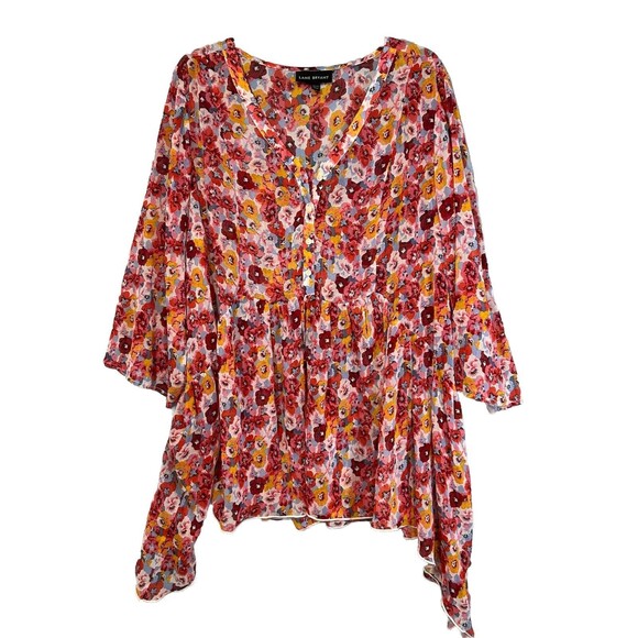 Lane Bryant Tops - Lane Bryant Asymmetric Top womens 18/20 Half Button Front‎ Cottage Core Cowgirl